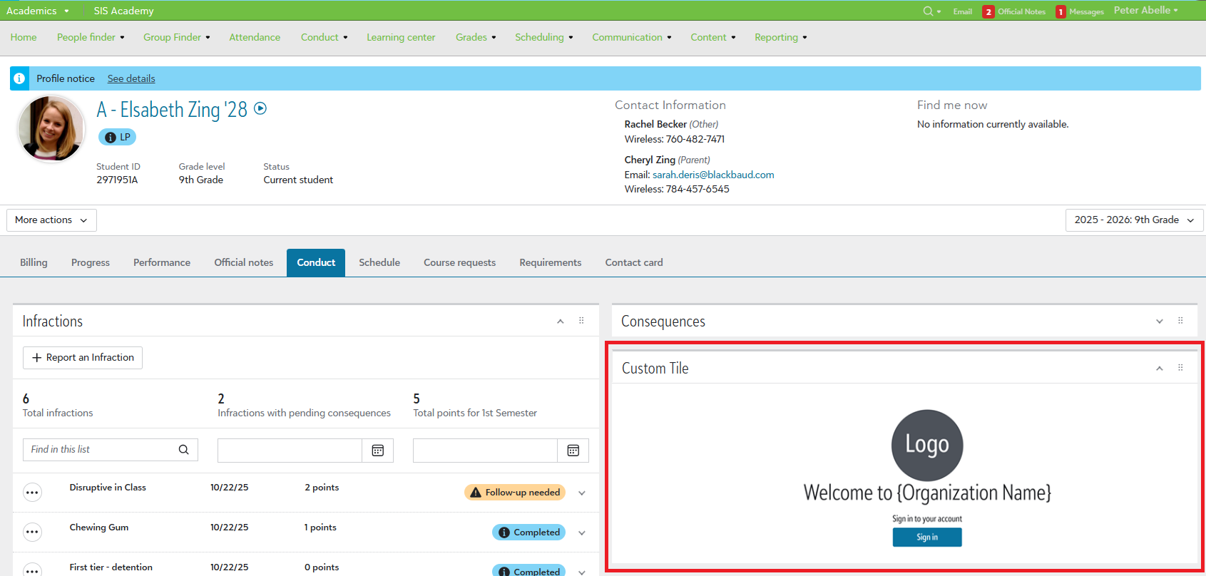 Example of Conduct tab extension point